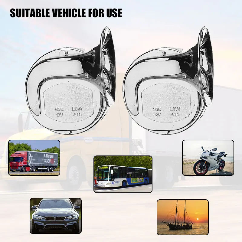 

Pair 118DB Motorcycle Horn Chrome Motorbike Loud Dual-tone Electric Snail Air Horn Siren for Car Motorcycle Scooter Truck 12V