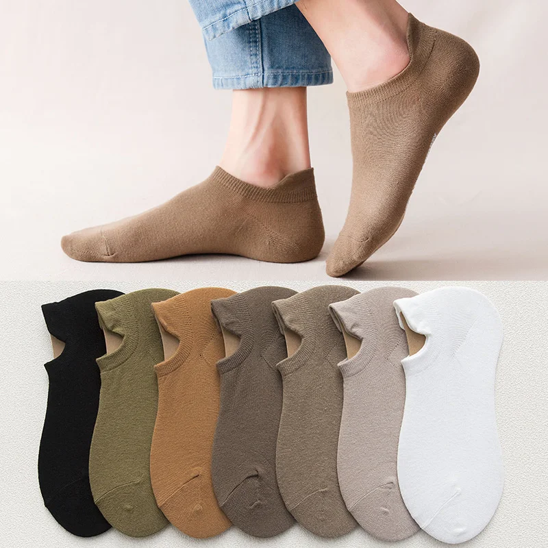 

New style men's socks in spring and summer, breathable cotton boat socks, solid color coffee shallow mouth