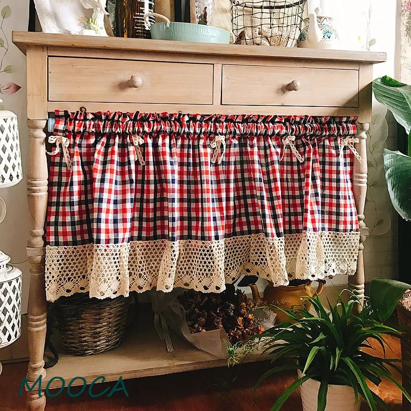 Синяя Клетчатая кухонная занавеска в клетку из хлопка | Дом и сад