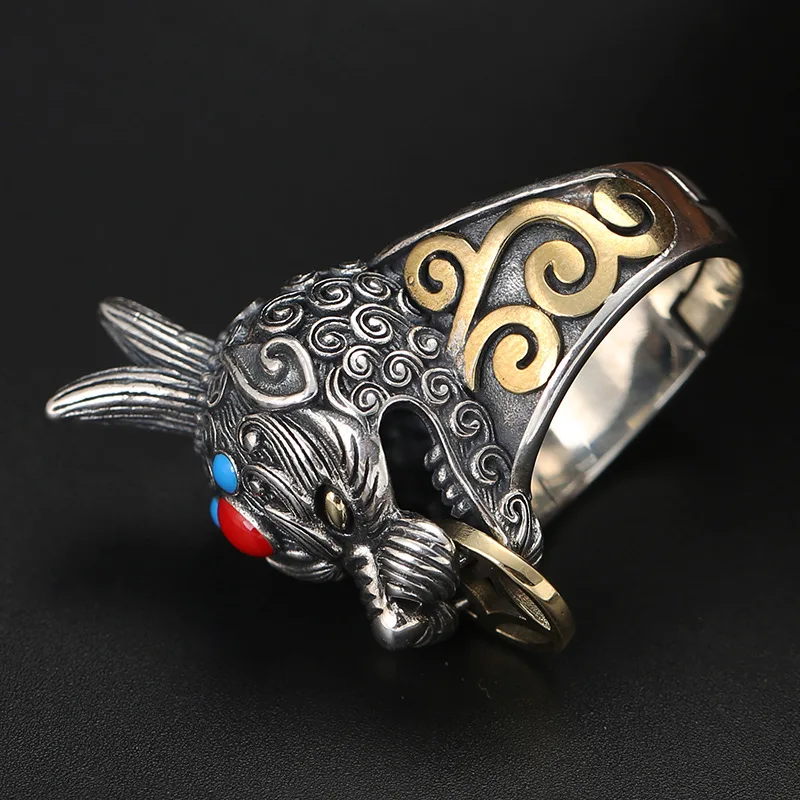 Регулируемое кольцо Pixiu для мужчин серебряного цвета Панк инкрустированное