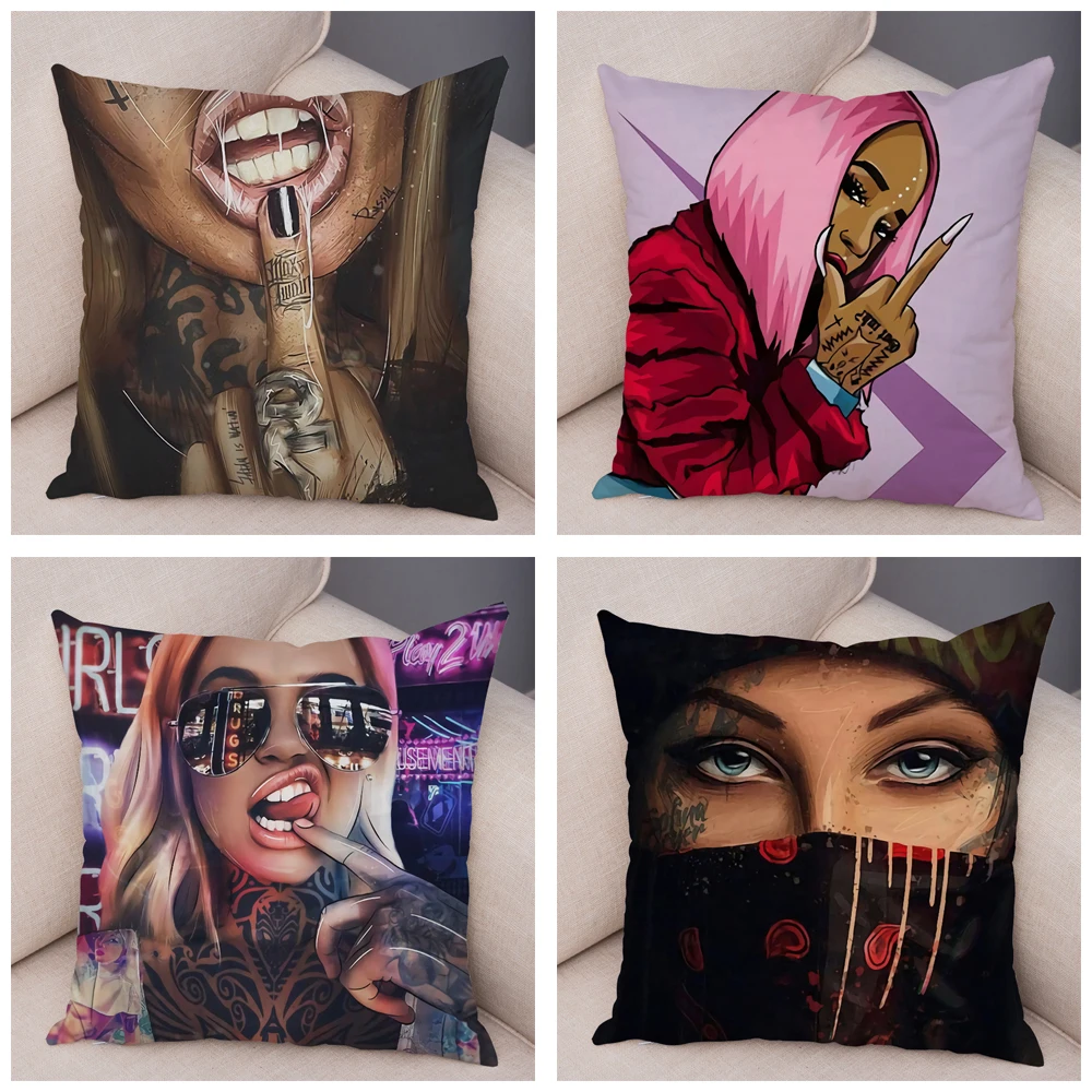 Чехол на подушку с изображением красивой девушки татуировкой Dark Goth супер мягкий