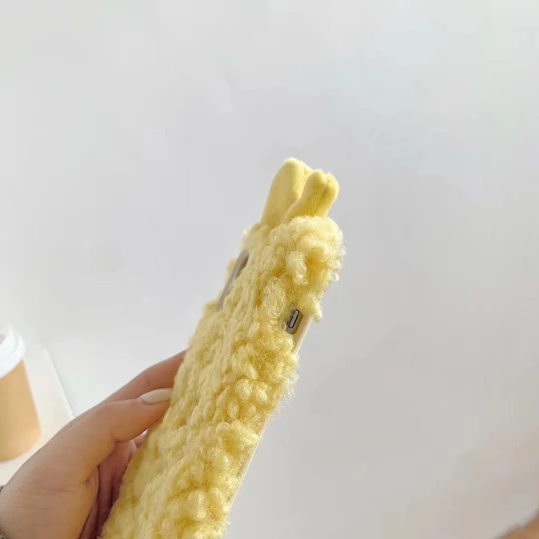 

Autumn and winter plush cute little yellow chicken stereo phone case for iPhone 11 12 pro MAX Xs MINI Xr X 7 8plus back cover