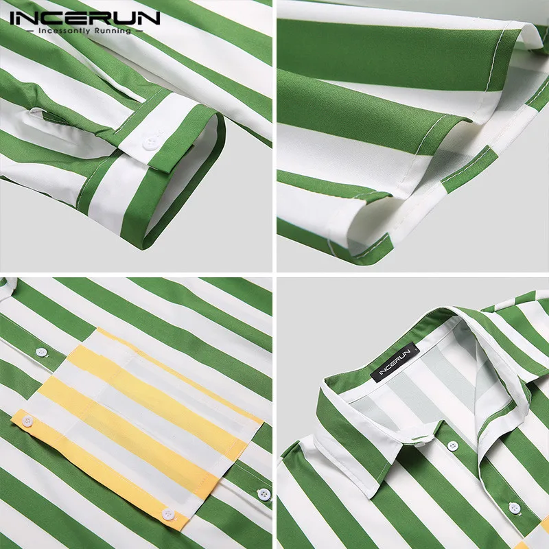 

Long Sleeve Lapel Chemise Mens Striped Shirts Fashion Patchwork Blusas INCERUN Man Leisure Button Brand Shirts Streetwear S-3XL