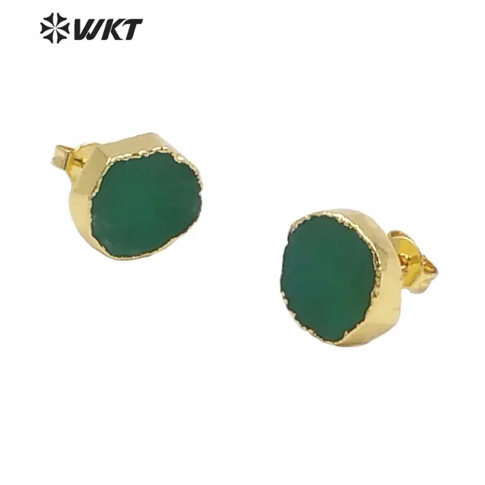 Серьги с натуральным австралийским камнем Chrysoprase, 5 шт./лот, серьги с зеленым камнем и 24 к золотом в полоску, уникальный дизайн, ювелирные изделия