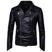 chain decoration motorcycle bomber leather jacket men autumn turn down collar slim fit male leather jacket coats plus size s 5xl