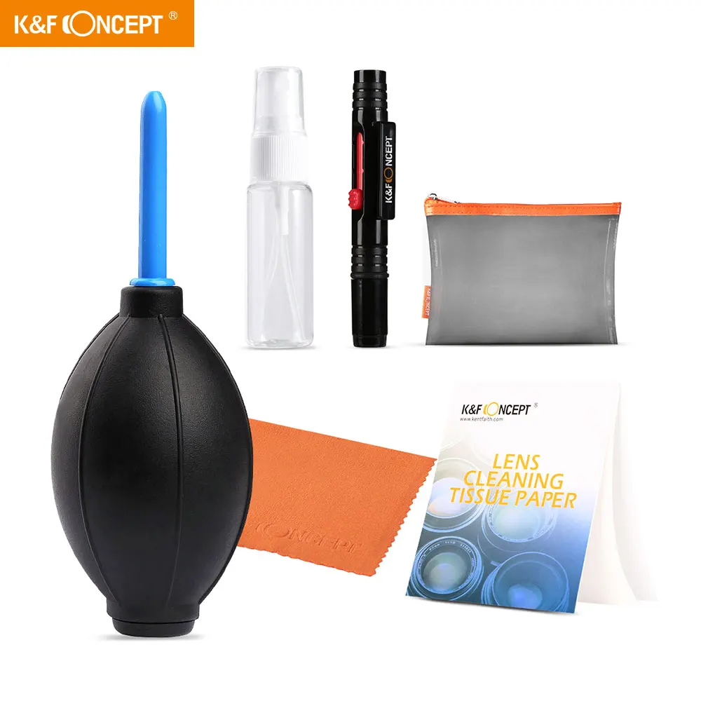 

K&F Concept cleaning set for camera and lens 5 in 1 cleaning brush bellows microfiber cloths cleaning paper empty spray bottle