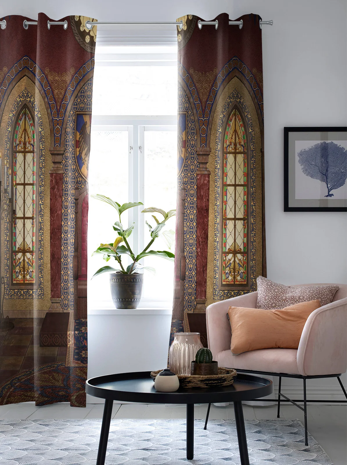 

Medieval Castle Building Window Curtains Home Decor Curtains for Living Room Bedroom Kitchen Items Christmas Curtains