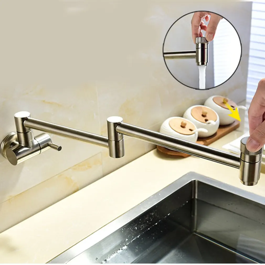 

Copper Wall-mounted Folding Faucet Kitchen Sink Faucet Single Cold Collapsible Faucet Universal Rotating Faucet Water Saving