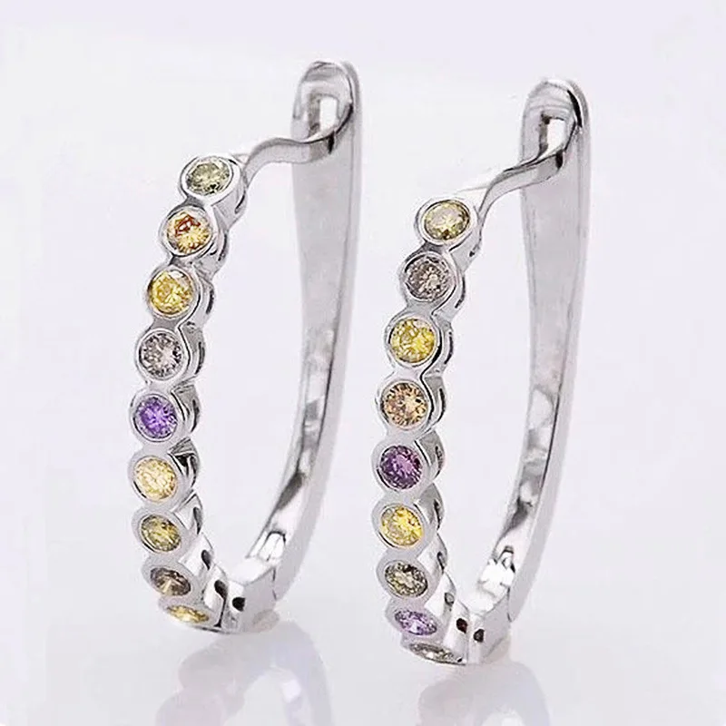 

Серьги U-образные женские из серебра 925 пробы с полихроматическим цирконием