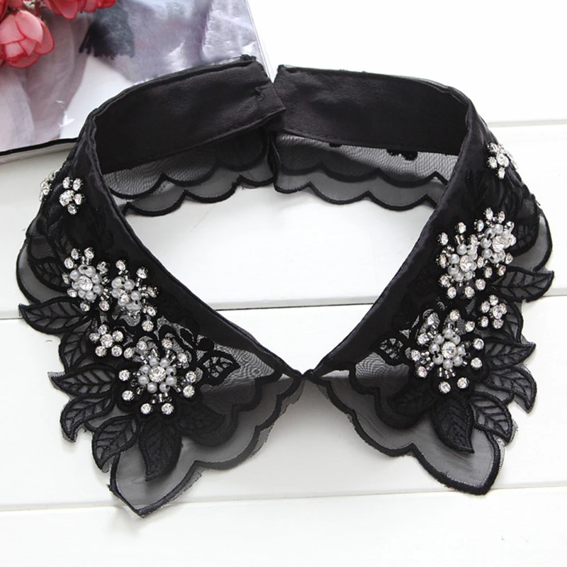 

2021 New Korean Fashion Women Detachable Crystal Collars Pearl Shirt Detachable Fake Collar Shirts Sweater Fake Collar