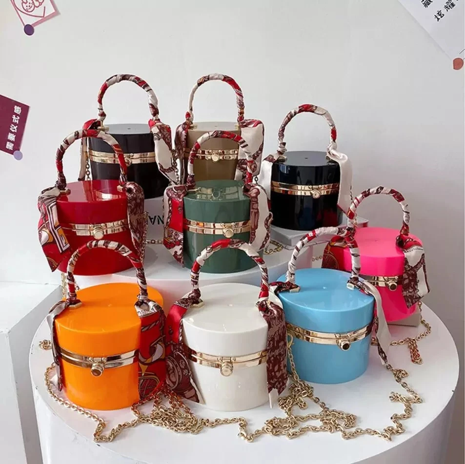 Acrylic Ribbon Tote Bag Hard Box Bag 2021 Summer New High-quality PVC Women's Designer Handbag Chain Shoulder Messenger Bag