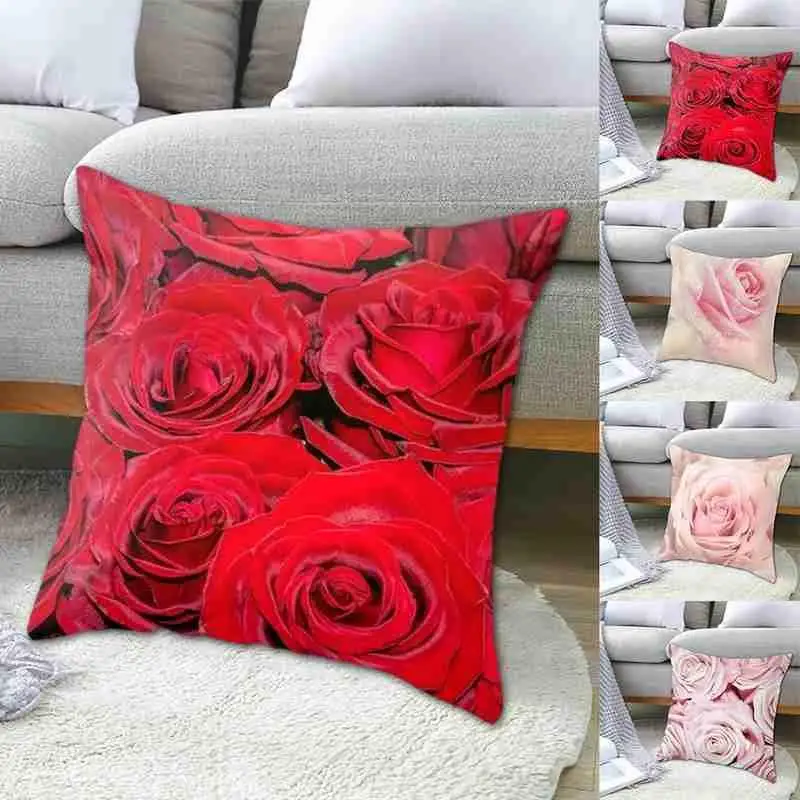 

Rose Cushion Covers Pillow Cover Printing Square Pillowcase Home Chairs Room Sofa For Living Accessories Car 45x45cm Decora Y4S4