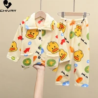 new 2021 kids boys girls autumn winter flannel pajama sets cute cartoon long sleeve lapel tops with pants sleeping clothing sets