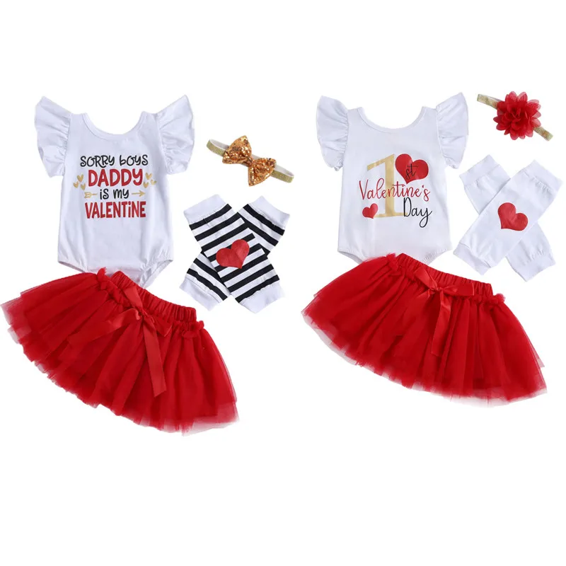 

Одежда для маленьких девочек на День святого Валентина, на возраст от 0 до 24 месяцев Комплекты одежды с буквенным принтом с оборками, Детский...