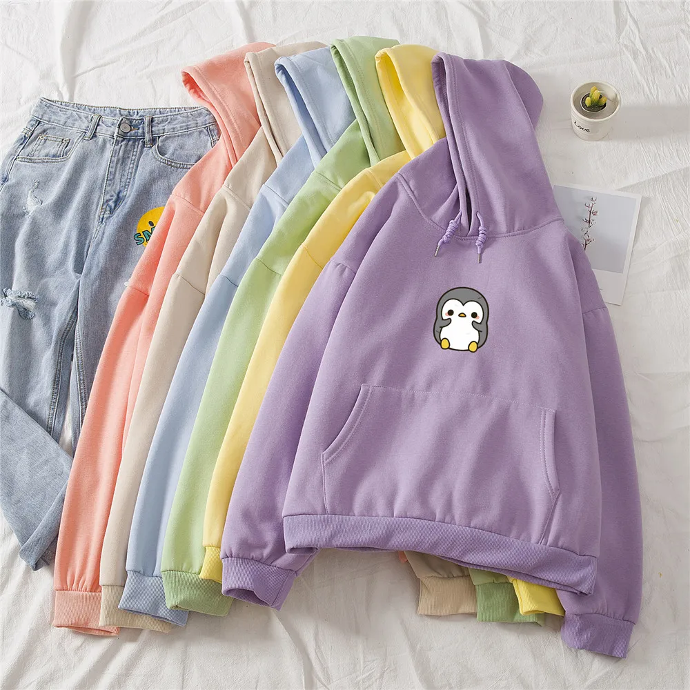 Kawaii Penguin Hoodie Harajuku Plus Size Sweetshirt Cotton Womens Streetwear Hipster Warm Hoodies for Women Pullover Feminino