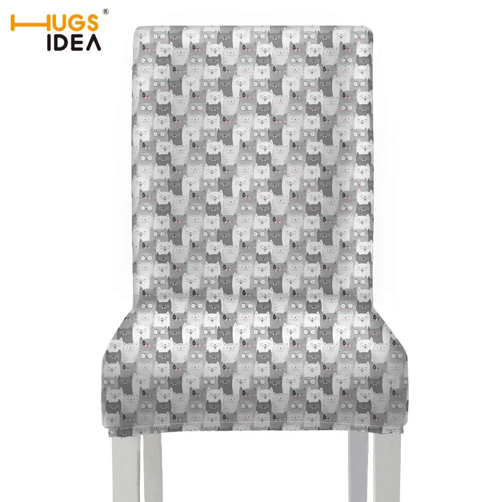 

Чехол HUGSIDEA из спандекса с рисунком в виде мультяшных кошек для обеденного свадебного чехла растягивающийся водонепроницаемый съемный с за...
