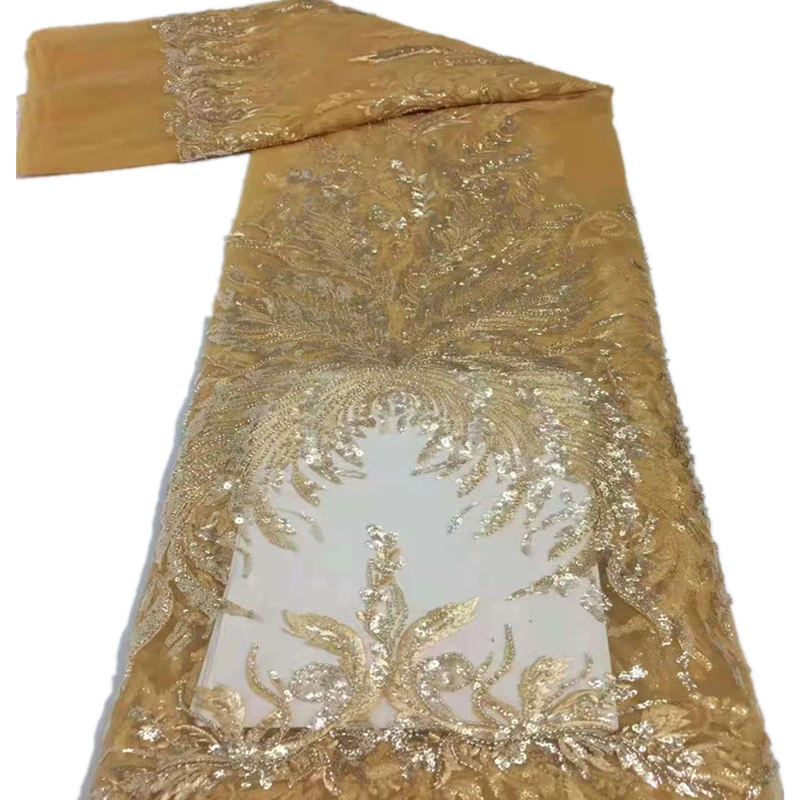 

​Familiar Sequins Embroidery African Lace Fabric 2021High Quality Nigerian French Sequin Tulle Lace Fabric Sequined Mesh DP3754