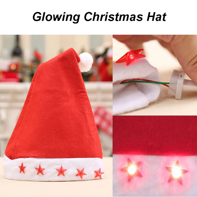 1 шт. светящаяся Рождественская шляпа Красная звезда Санта-шляпа для взрослых 27*38
