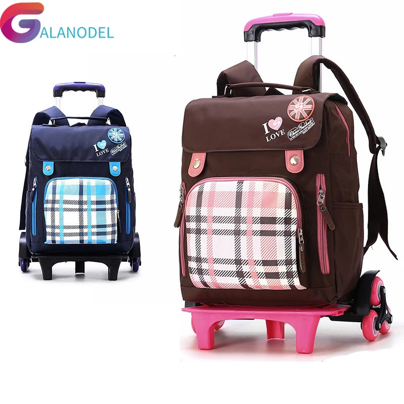 Клетчатая модная школьная сумка на колесиках с принтом 2/6 колеса Съемный Детский