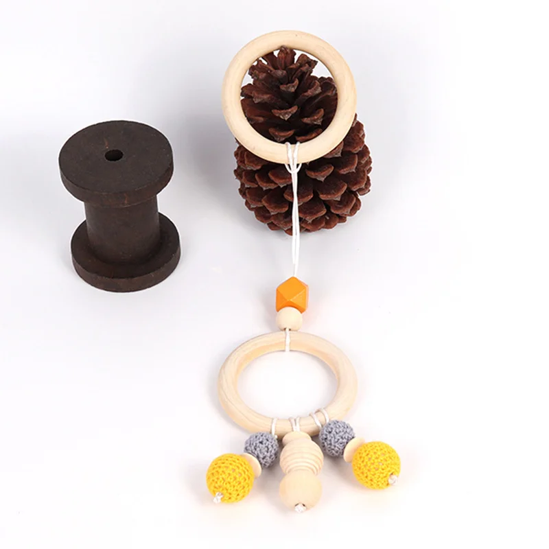 

4pcs/Set Wooden Teethers Pacifier Cotton Beads Leaf Teething Pendant Nursing Stroller Molar Rods Teether Toys Newborn Toys Gift