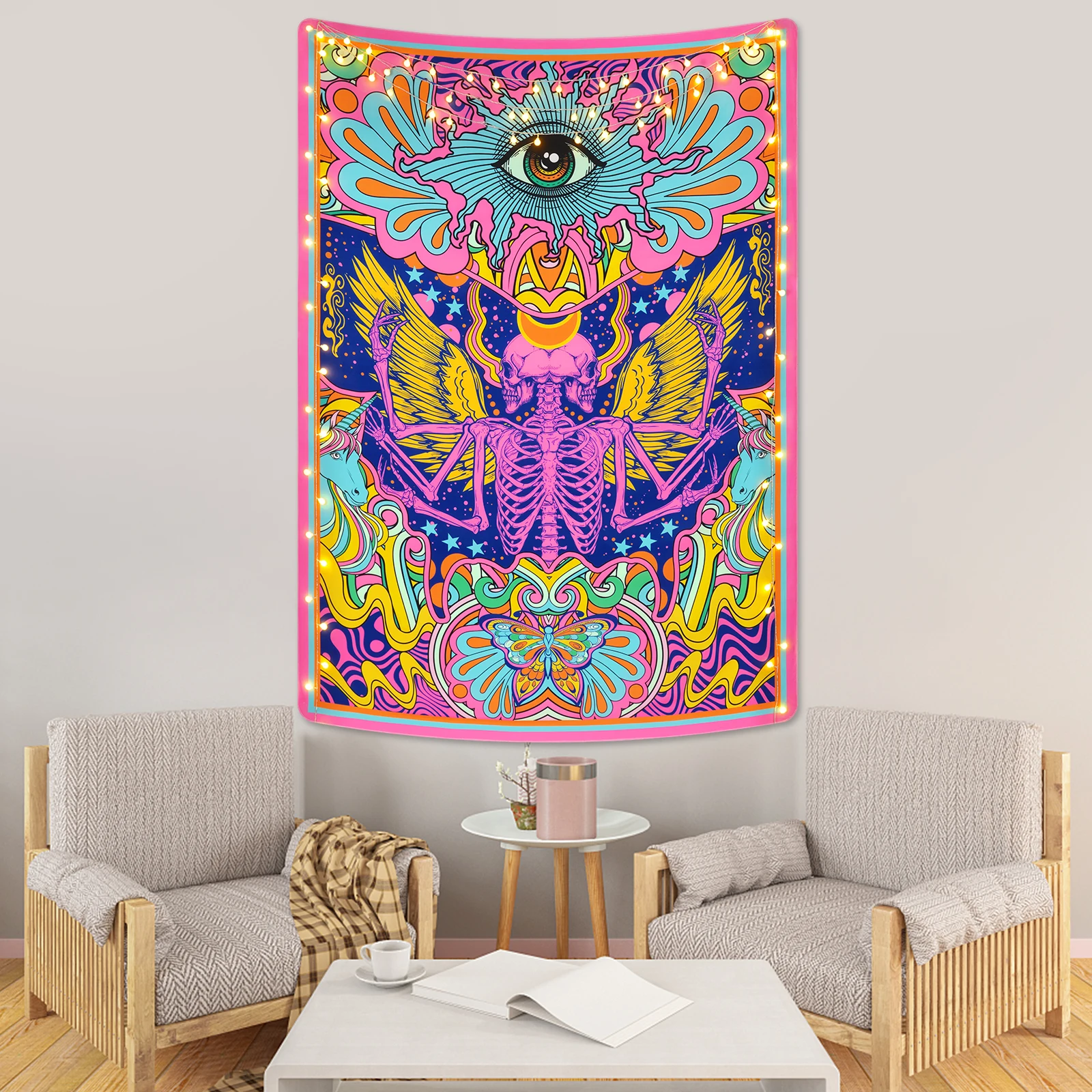 

С психоделической мандалой настенная ткань с рисунком бабочки, черепа, готический Большой Настенный Гобелен для дома