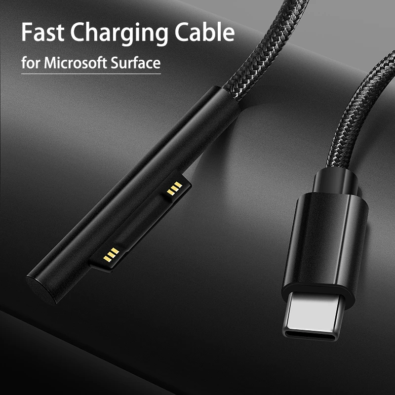 ​100W USB C PD Adapter Converter for Microsoft Surface Pro 4 5 6 7 8 X Go 15V Type C Fast Charging Cable Cord for Surface Book