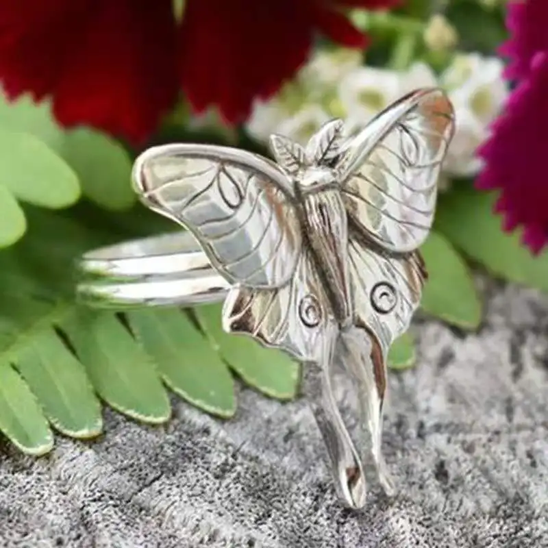 

Vintage Butterfly Glitter Powder Adjustable Size Mood Ring Unique Temperature Control Color Animal Rings Fashion Female Jewelry