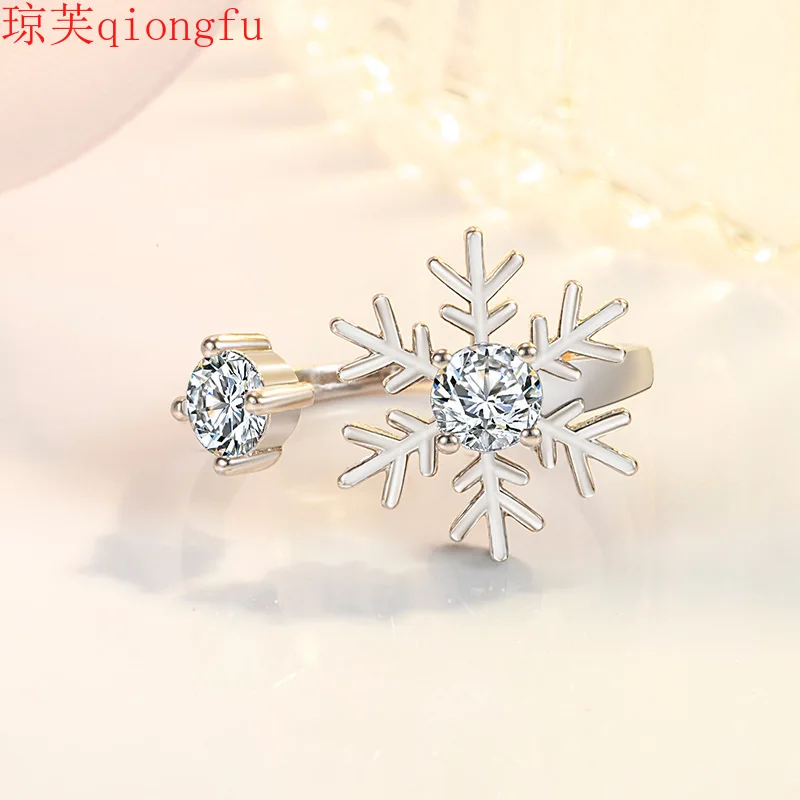 

Qiongfu Snowflake Adjustable Moissanite Ring Personality Christmas Diamond Frost Flower-shaped Index Finger Ring Classic Star