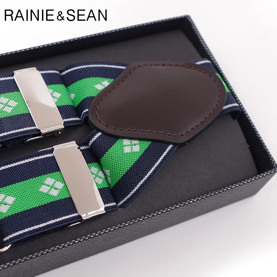 Подтяжки RAINIE SEAN мужские зеленые подтяжки на 6 зажимах плечо для брюк кожаные