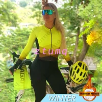 trialthon females cycling little monkey fleece thermal jumpsuit winter long sleeve keep warm bicycle jersey bike mtb clothing