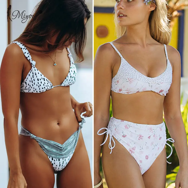 Бикини Miyouj женское с оборками пикантный бандажный купальник перекрестными