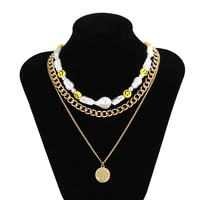 new vintage gold chains portrait pendant necklace baroque pearls smile face charms choker punk necklace jewelry for women