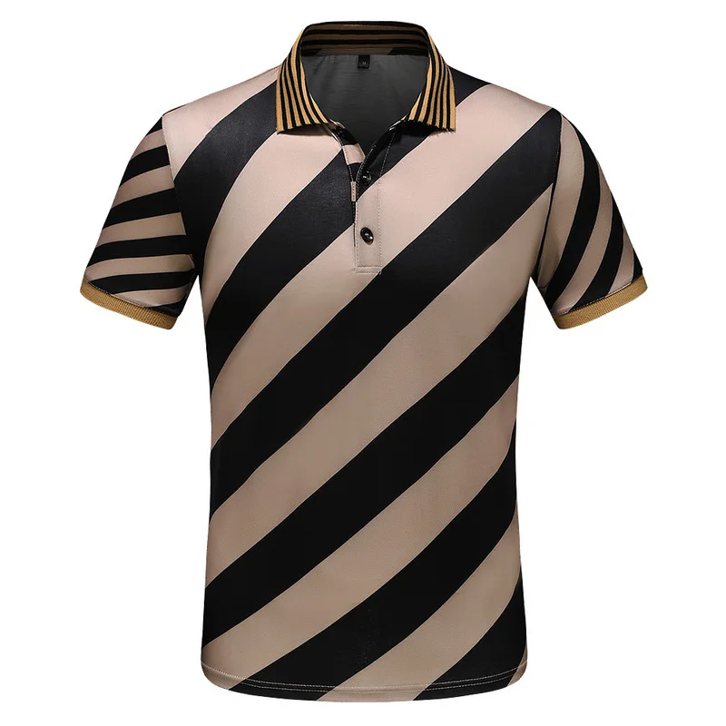 

2020 Novelty High New Unisex Embroidered Brown stripes Fashion Polo Shirts Shirt Hip Hop Skateboard Cotton Polos Top Tee #F77