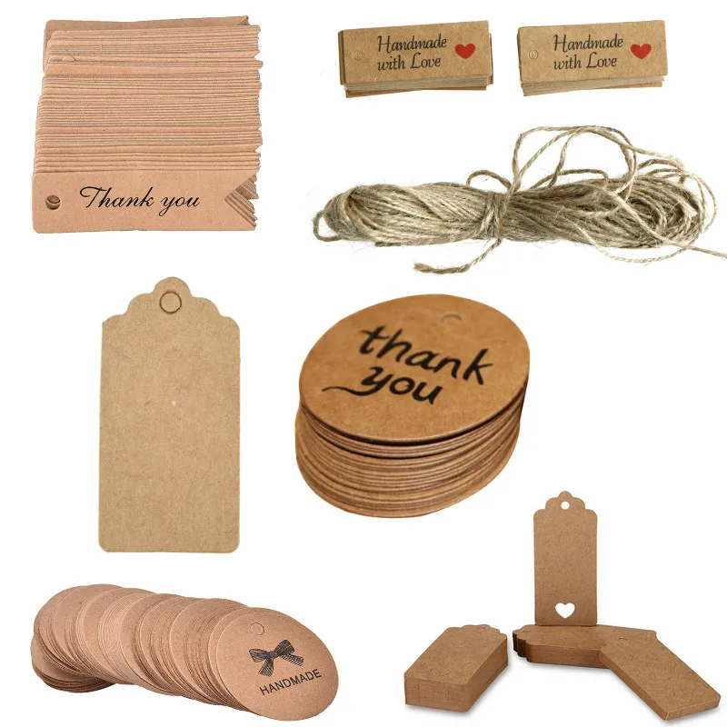 100 шт натуральные крафт бумажные бирки для подарков спасибо с красным сердцем