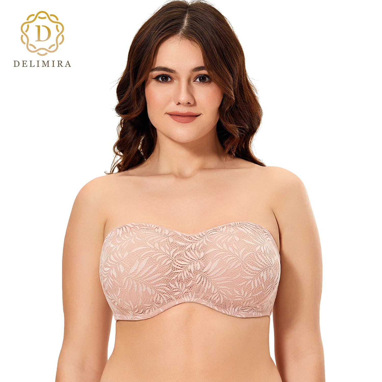 DELIMIRA Women's Lace Strapless Minimizer Bra Underwire Bandeau for Large Bust Plus Size