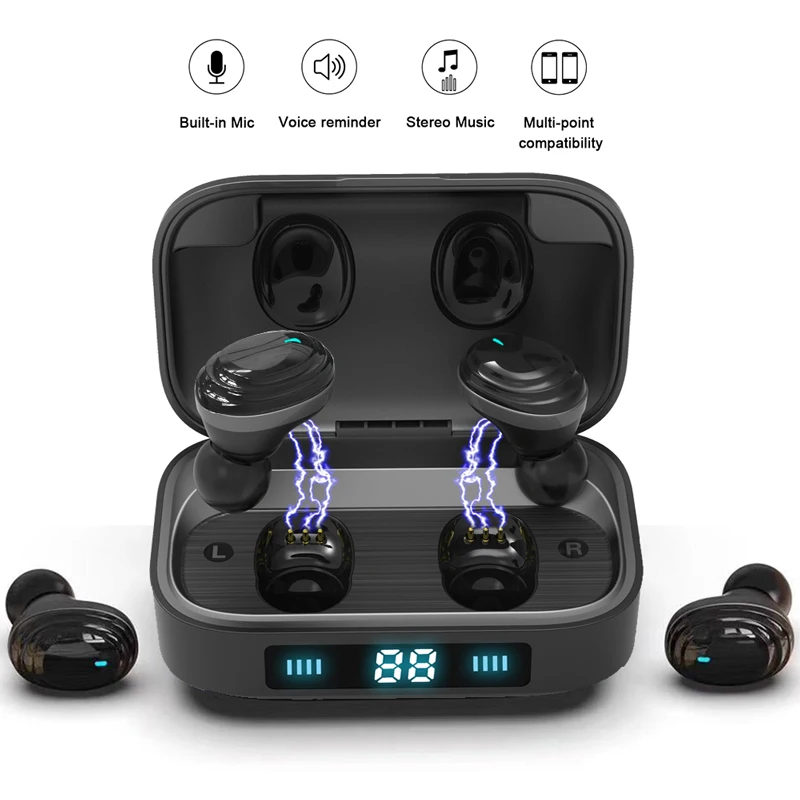 TWS wieless bluetooth гарнитура геймер стерео наушники водонепроницаемые спортивные наушники со светодиодный дисплеем 2000 мАч Зарядное устройство Коробка для xiaomi