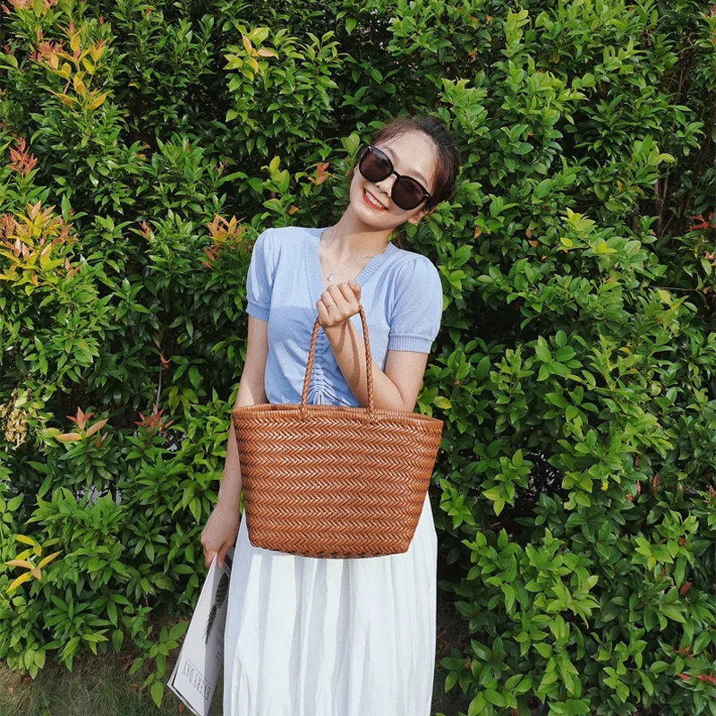 Женская сумка-корзина из натуральной кожи | Багаж и сумки