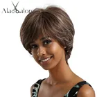 Короткие волнистые синтетические парики ALAN EATON, смешанные коричневые, серебряные, пепельные волосы, парики с боковой челкой для черных женщин, афро, термостойкие волосы