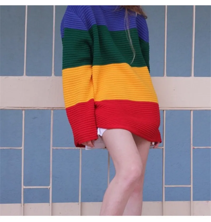 Уличная одежда Woherb в стиле Харадзюку осень 2021 Радужный свитер женские свободные