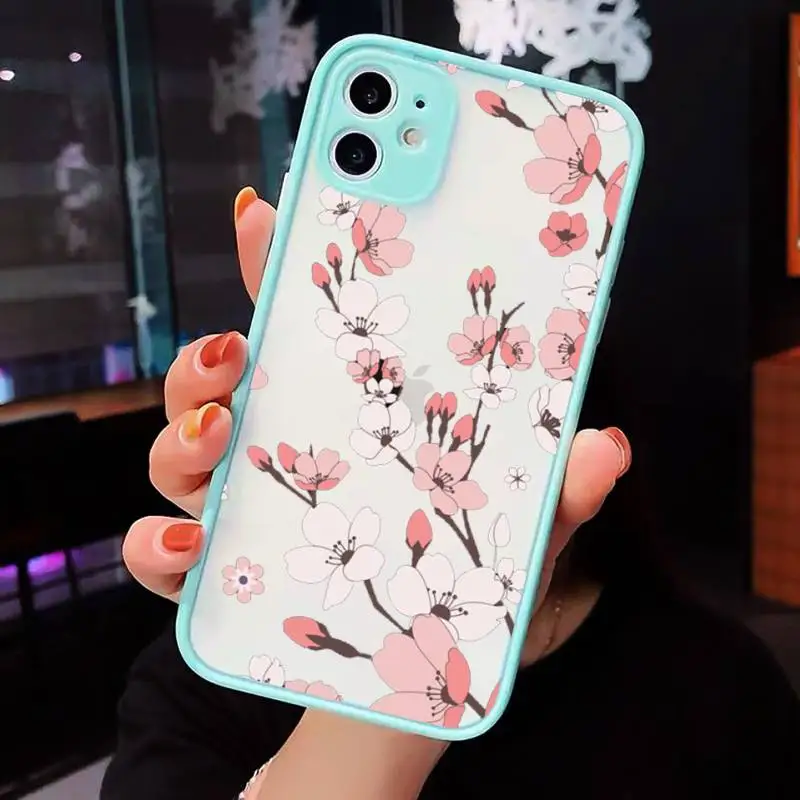 

Phone Case For iPhone 12 11 Mini Pro XR XS Max 7 8 Plus X Cute cartoon daisy flower Matte transparent blue Cover