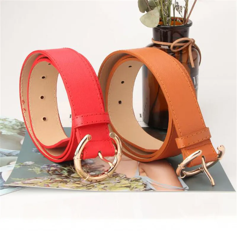 Metal C Buckle Solid PU Belt 106cm * 3.4cm Women Female Lady Casual Waistband Girls Girdle