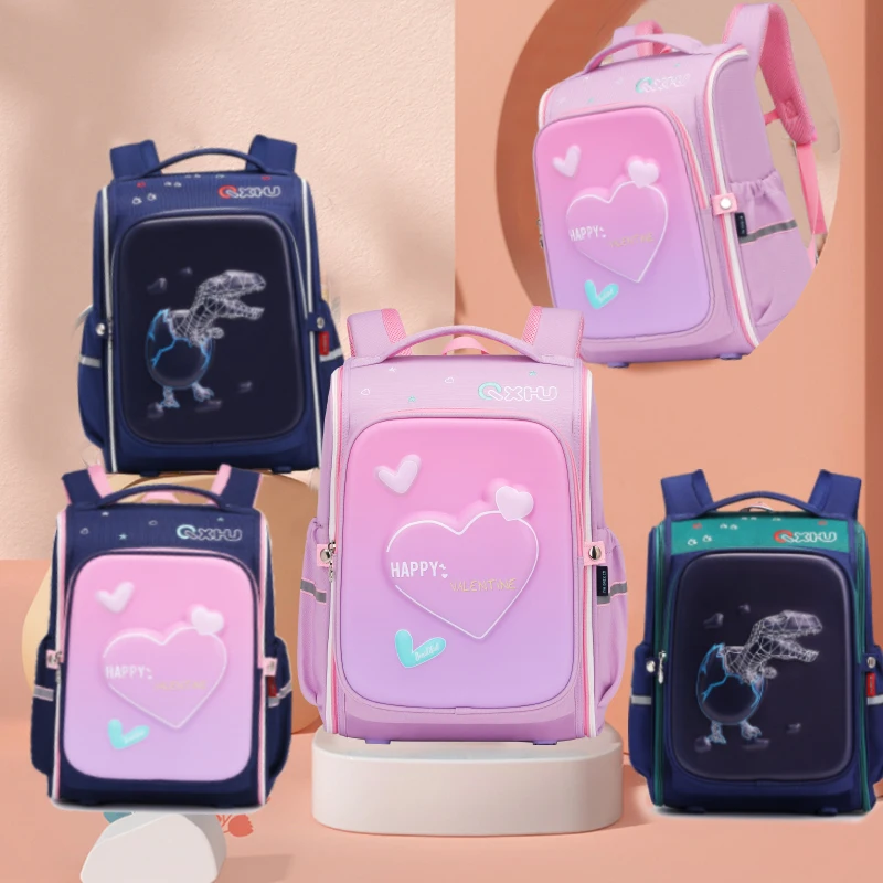 Children's Backpack School Bags for Girls Boys 3D Cartoon Dinosaur Heart Shape Kids Schoolbags Primary Bookbags 1 grade Mochila