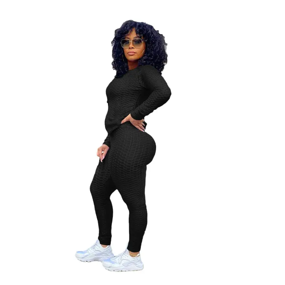 

2021 New Spring Long Sleeves Casual Tracksuits for Sports Long Sleeves T Shirt and Pants Two Pieces Home Activity Outfits