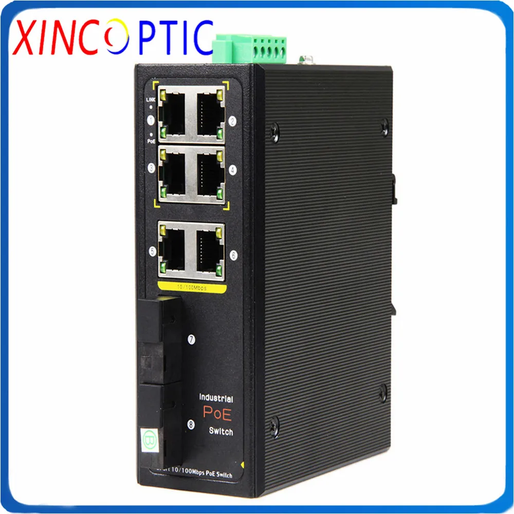6 портов 10/100 м неуправляемая сеть Промышленный Коммутатор Ethernet 2 одно волокно + 6utp