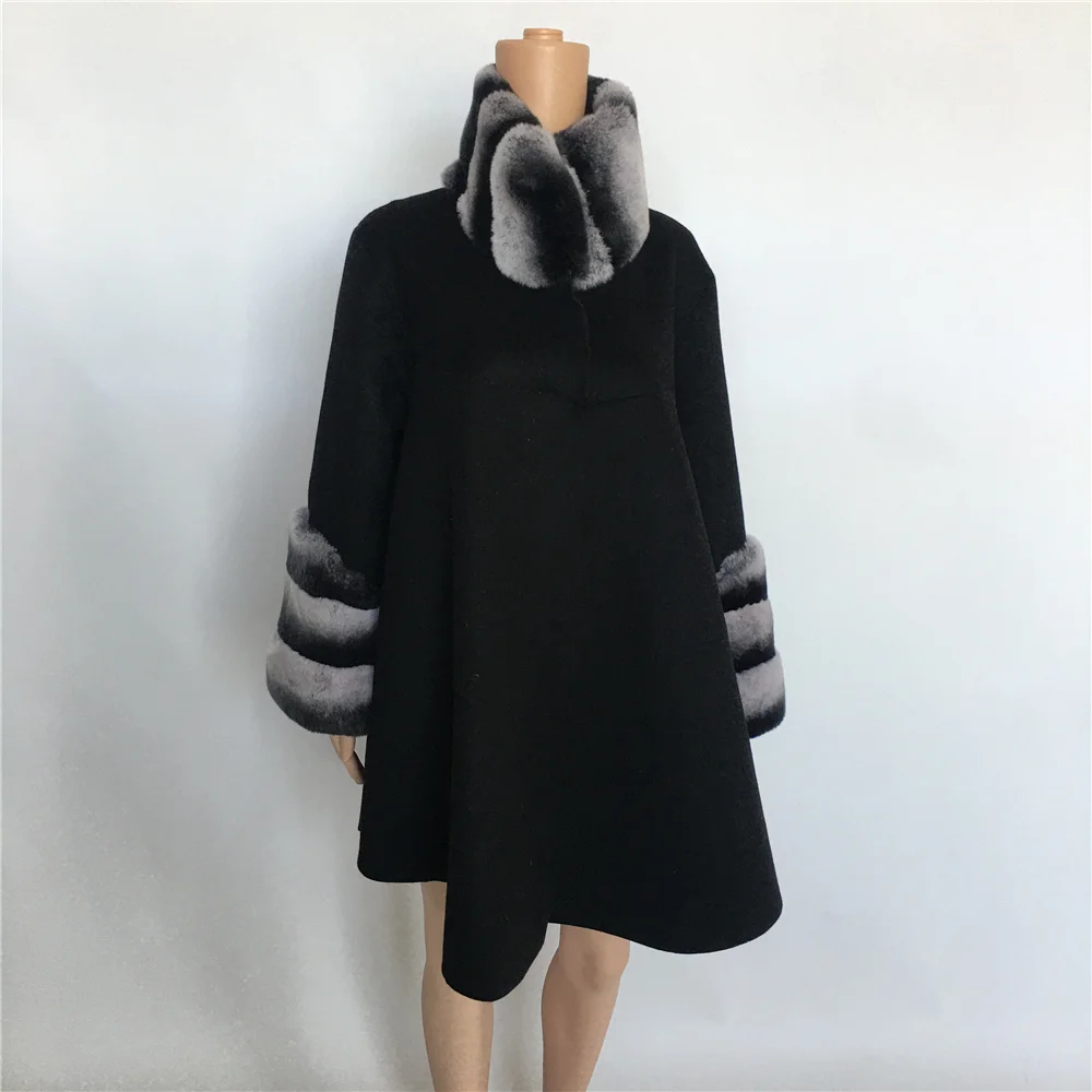 Женское длинное шерстяное пальто ручной работы из 100%-ной шерсти с воротником