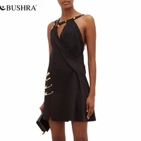 bushra 2022 women black all match temperament sexy slim dress new sleeveless fit fashion tide spring summer