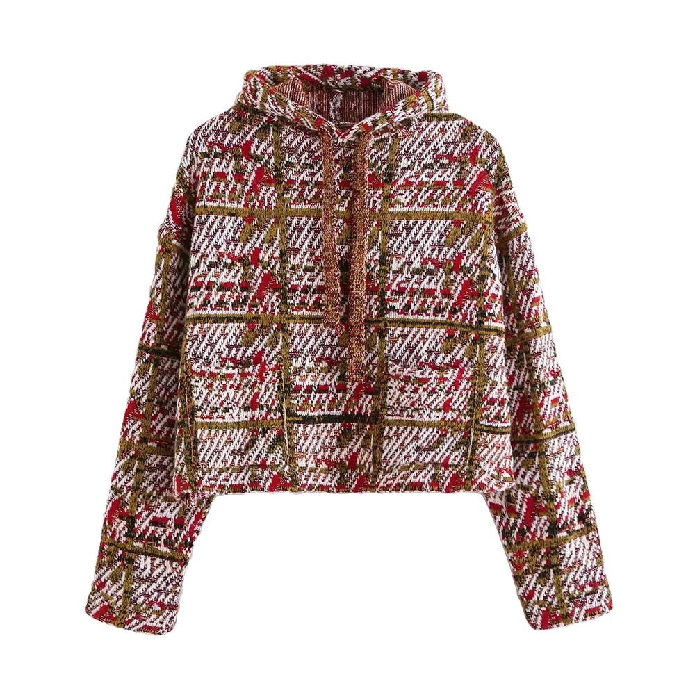 Женские твидовые толстовки в винтажном стиле Модный женский свитер клетку Осень