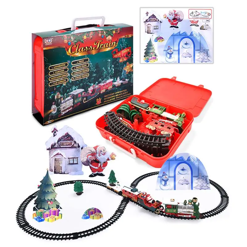 

Рождественский игрушечный Электропоезд, Набор железной дороги, игрушечные автомобили, гоночный трек, Санта-Клаус, модель поезда, игрушки дл...