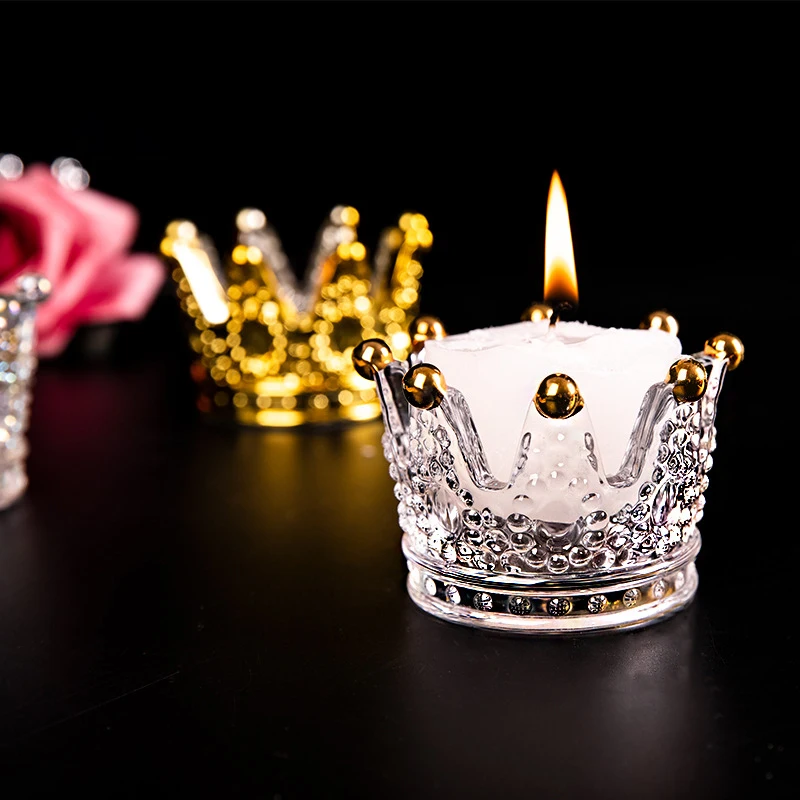 

New Crown Shaped Glass Tealight Candle Holder Gift Wedding European Candlestick Handmade Mini Crown Glass Decoration Ashtray