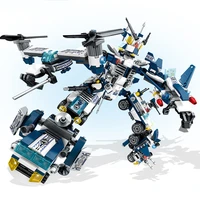 police building block with transformer fighter truck helicopter brick army block toys for child
